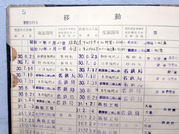 EH1011号機関車履歴簿