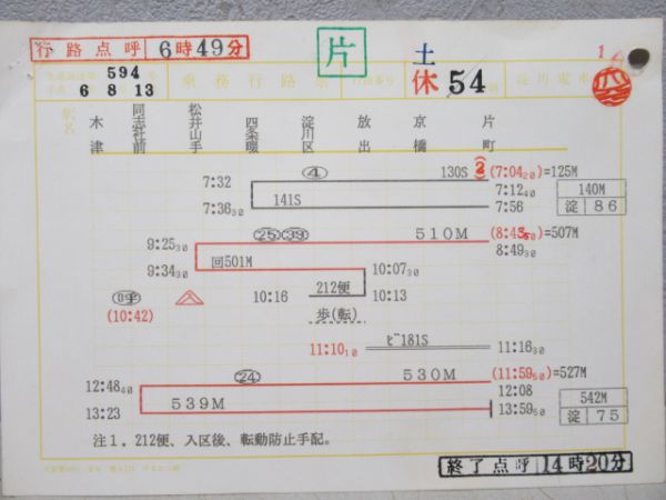淀川電車区行路表4枚