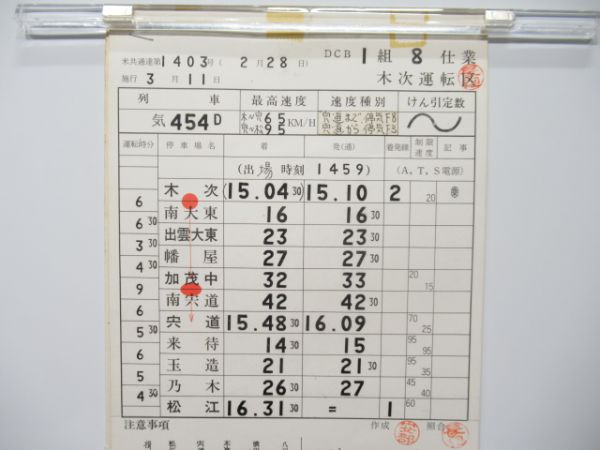 木次運転区木次線定期旅客揃い