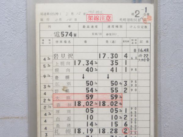 札幌運転区 第2-1仕業 行路揃い