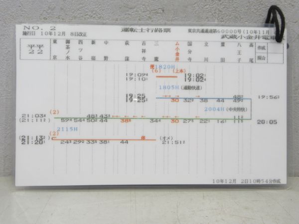 運転士行路表 武蔵小金井電車区 平平22 4枚組