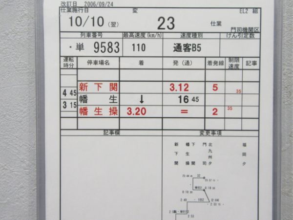 門司機関区 変23仕業 行路揃い