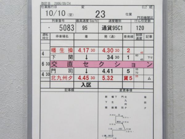 門司機関区 変23仕業 行路揃い