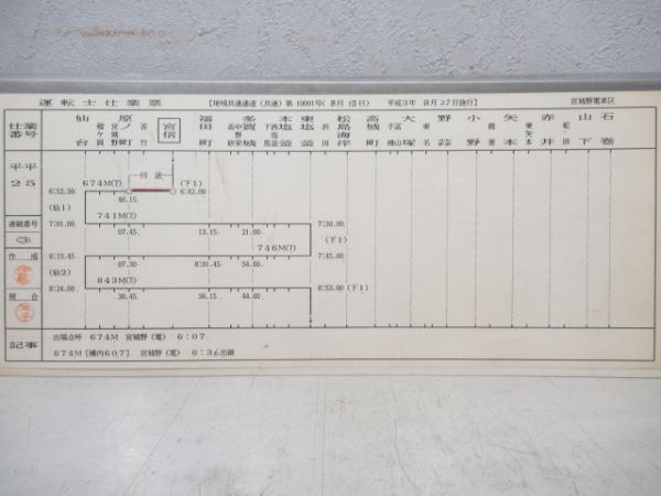 宮城野電車区運転士仕業表揃い