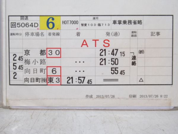 エンタメ/ホビースタフ　京都電車区 臨DC4506行路 キハ85系 平成13年