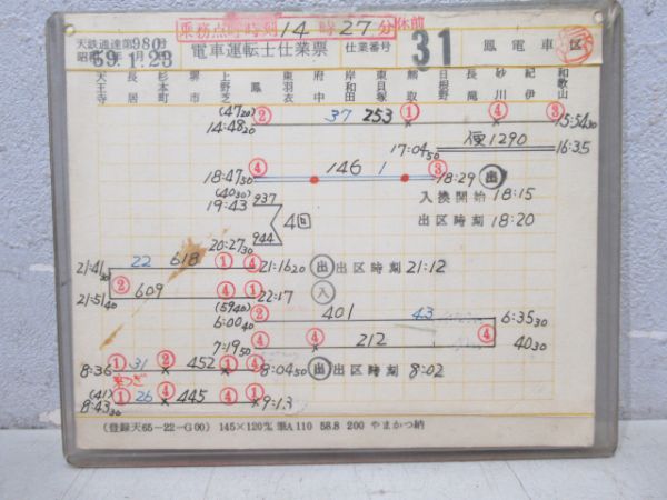 鳳電車区運転士仕業票