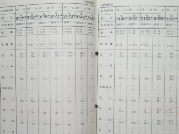 JR四国 列車運転時刻表(附 宇高航路運航時刻)