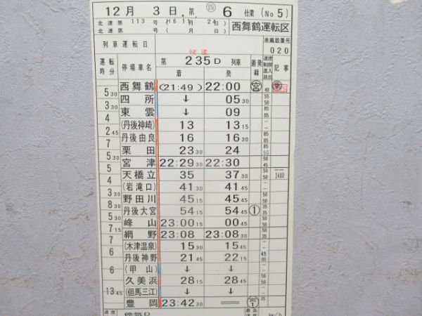 西舞鶴運転区快速揃い