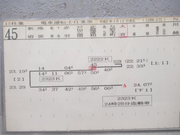 埼京線運転士仕業表揃い