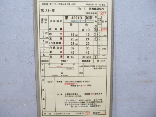 西舞鶴運転所バラ3枚(特急丹後リレー・丹後あおまつ・普通)