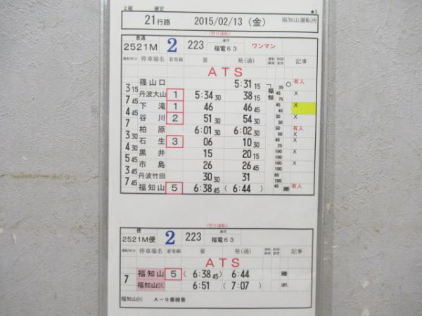 福知山運転所 21行路 (こうのとり20号入り)