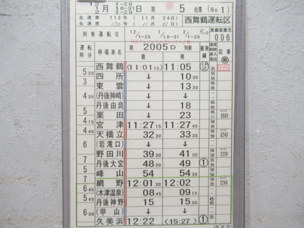 西舞鶴運転区特急タンゴエクスプローラー