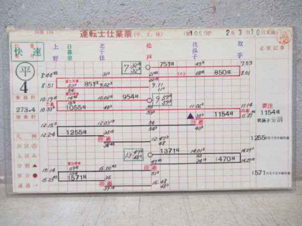 行路表　松戸電車区快速揃い