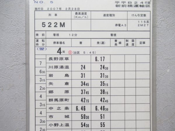 新前橋運輸区揃い185系新特急草津入り(行路票付き)