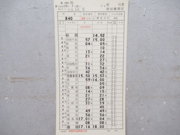 酒田機関区バラ10枚と要注意事項表他