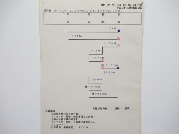 松本運輸区 変平平B258行路 揃い (特急あずさ 入り)