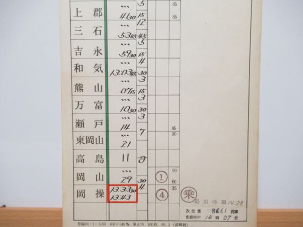 岡山機関区(EF66.65)22仕業揃い行路表付き