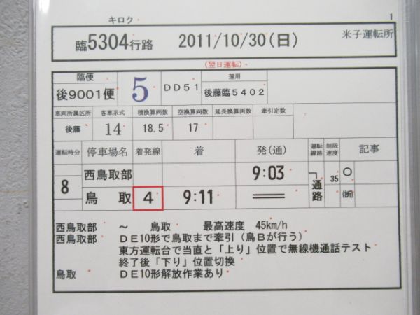 米子運転所　行路表付き揃い「お召し列車」