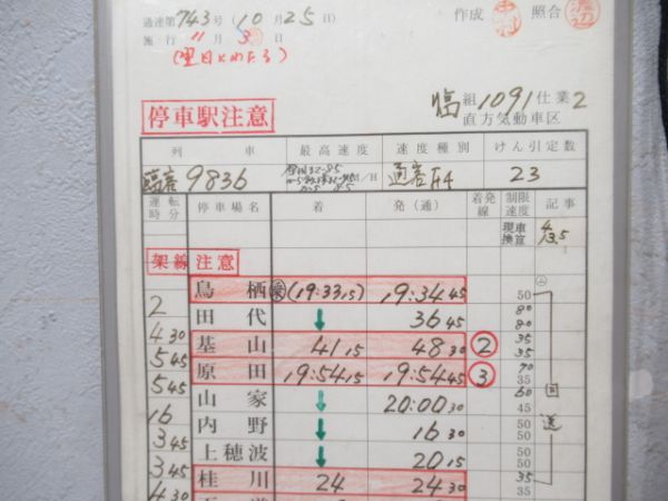 直方気動車区 臨1091仕業揃い「DE10」行路表付き - 銀河