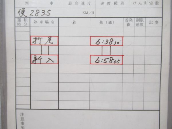 直方気動車区　臨1091仕業揃い「DE10」行路表付き