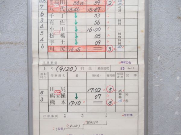 熊本機関区　ELEB936仕業揃い「ED76」行路表付き