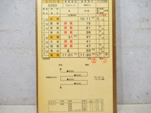 鳥取列車支部　18行路揃い「急行だいせん」行路表付き