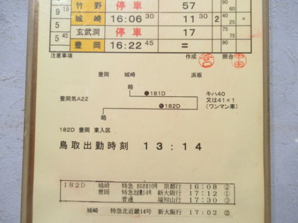 鳥取列車支部　18行路揃い「急行だいせん」行路表付き