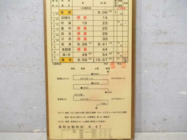 鳥取列車支部　18行路揃い「急行だいせん」行路表付き