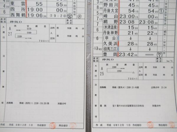 西舞鶴運転区　西6仕業揃い「北近畿タンゴ鉄道快速入り」行路表付き