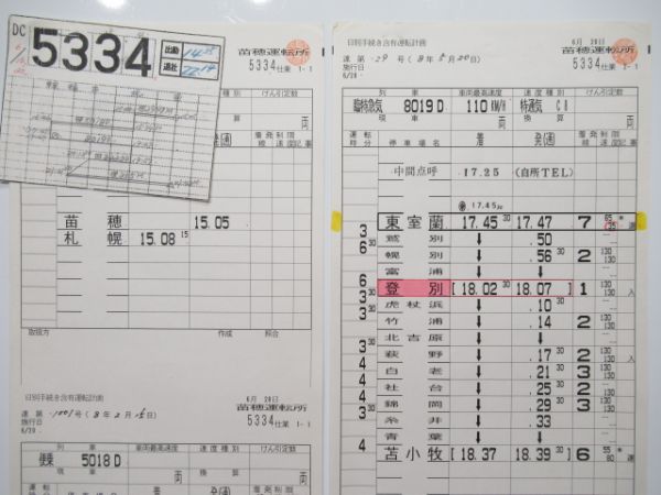 苗穂運転所　5334仕業揃い「キハ183系臨時特急」行路表付き