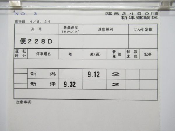 新津運輸区　臨B2450行路揃い「EF81」行路表付き