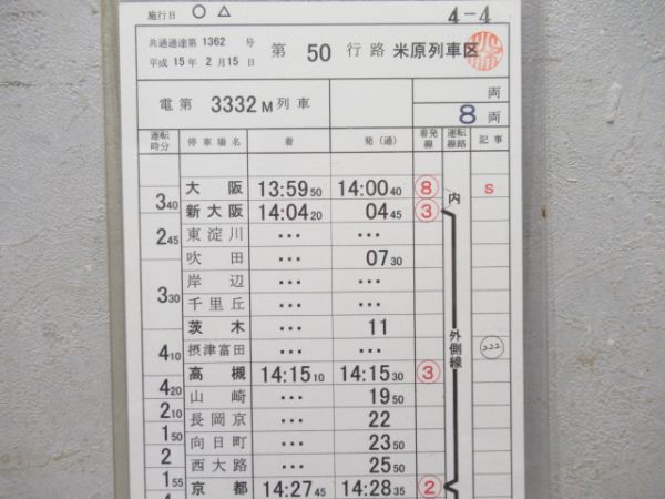 米原列車区　50行路揃い