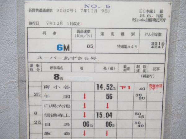 松本運転所　B6行路「スーパーあずさ1号・6号」