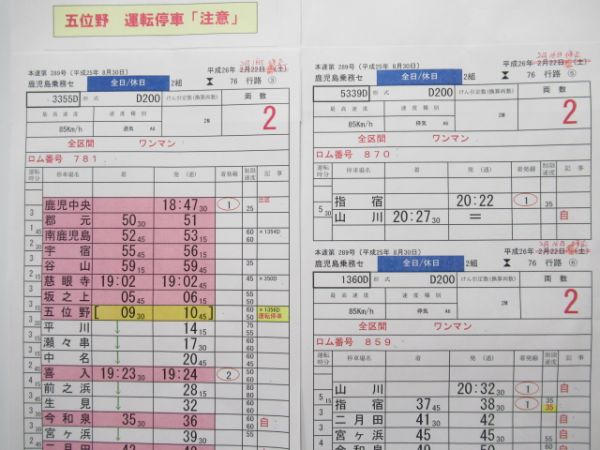 【近鉄】乗務行路表８部　平成７年３月改正分 鹿児島乗務センター 2組76行路揃い「快速なのはな」入り - 銀河