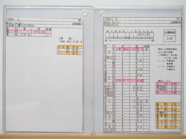 車掌時刻表　函館運輸所　「スーパー白鳥・北斗星・スーパー北斗」