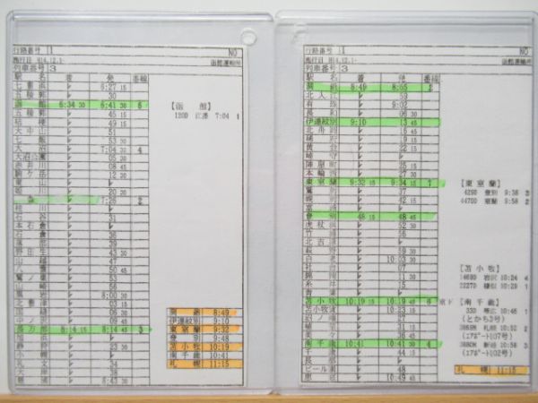 車掌時刻表　函館運輸所　「スーパー白鳥・北斗星・スーパー北斗」