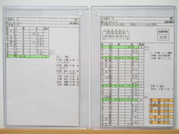 車掌時刻表　函館運輸所　「スーパー白鳥・北斗星・スーパー北斗」