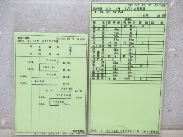 車掌時刻表 松本運輸区 平平C73行路揃い