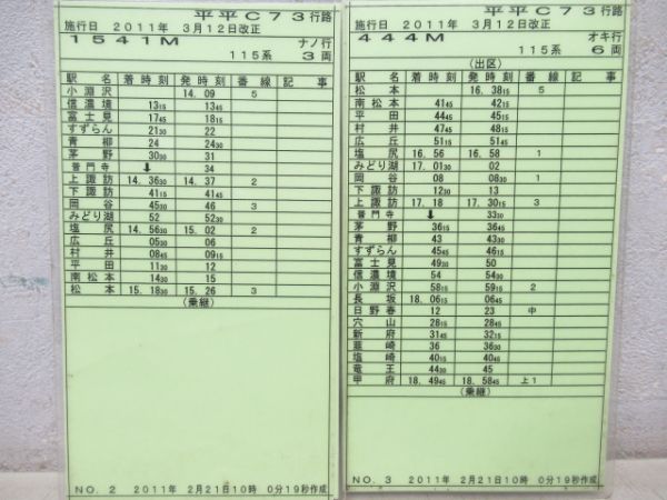 車掌時刻表 松本運輸区 平平C73行路揃い