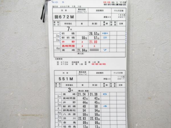 新前橋運輸区 休休817行路 揃い (特急あかぎ 入り)