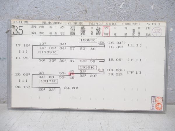 電車運転士仕業票 埼京線 35仕業 揃い