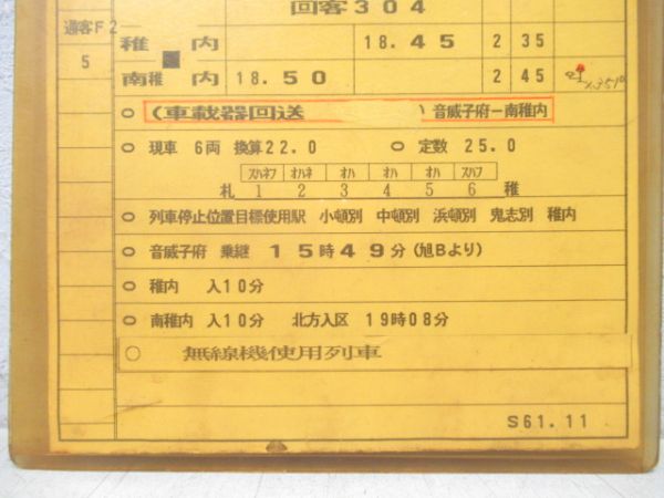 稚内運転区　天北線6仕業「急行天北」廃線　通票表示入り