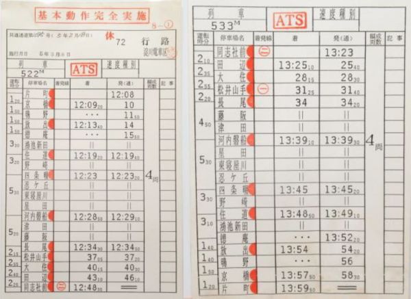 淀川電車区 休72行路 揃い (行路表 付き)