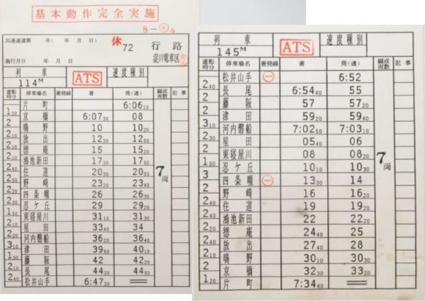 淀川電車区 休72行路 揃い (行路表 付き)