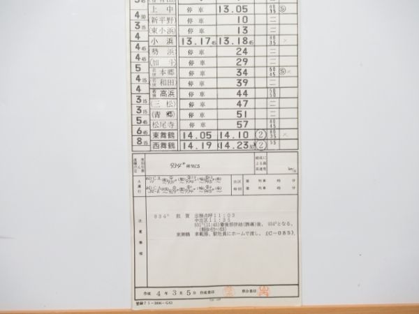 舞鶴鉄道部 DCB11仕業 揃い (土曜日時刻表)