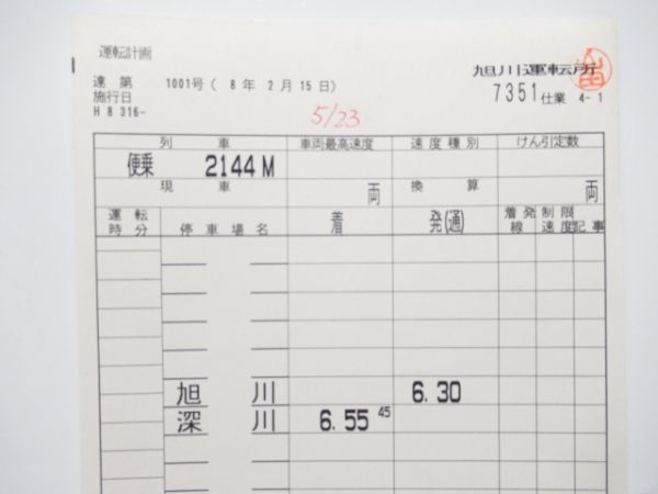 旭川運転所　留萌本線廃止区間7351仕業揃い　通票入り