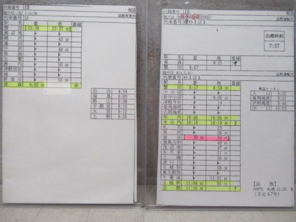 車掌時刻表　特急スーパー北斗1号・北斗星2号