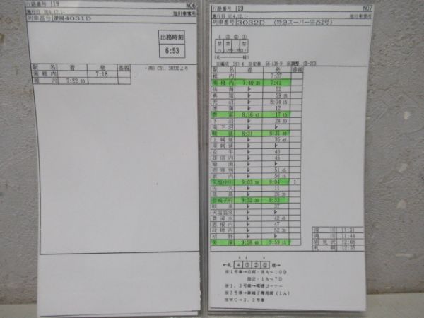 車掌時刻表　Lライラック4号・特急サロベツ・特急スーパー宗谷2号　揃い