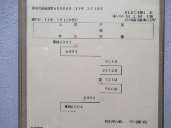 田端運転所　ELEC本線1組平平B18行路「北斗星」NO5.6なし