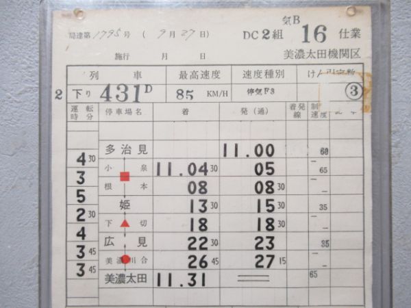 美濃太田機関区 太多線 気B16仕業揃い (通票入り)